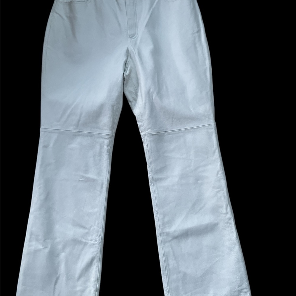 White Leather Flared Cut  Pants. Size 16. Mint condition.